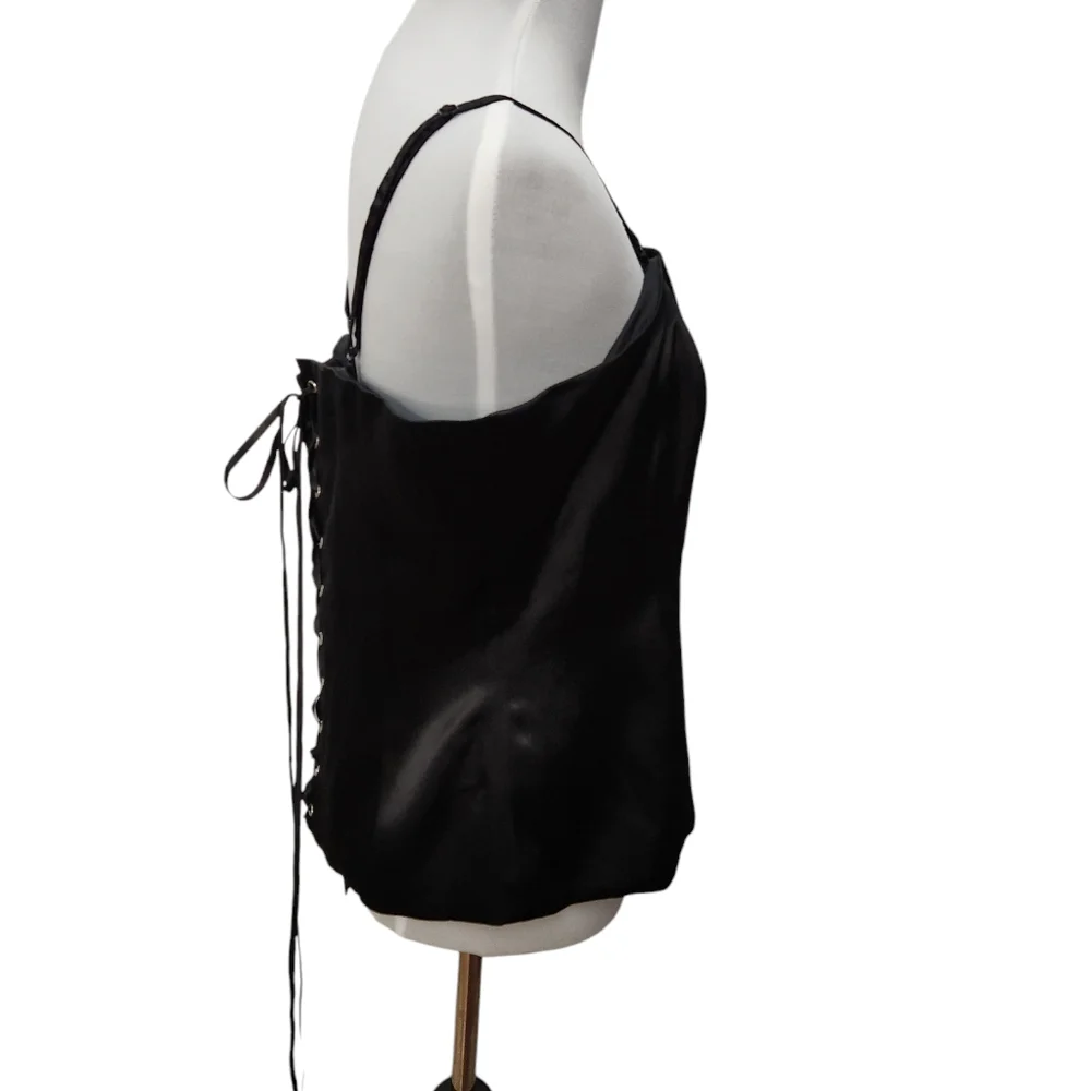 Venus Black Corset‎ with Brooch Applique and Lace Up Back Size 12